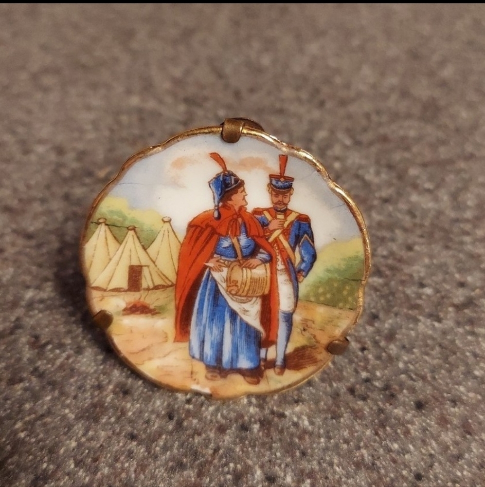 Limoges Hand Painted Porcelain Miniature Plate with Brass Stand VINTAGE RARE